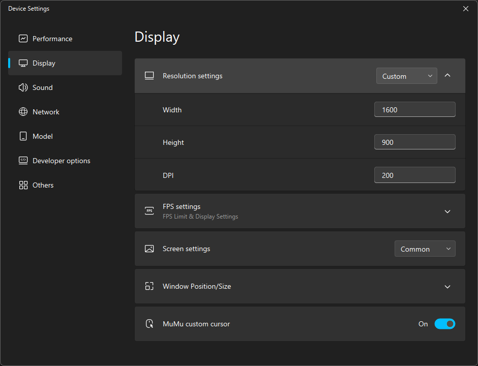 MuMu Setting Display